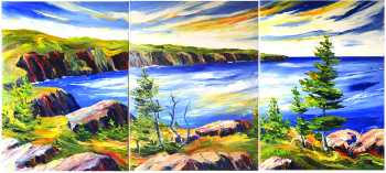 On the East Coast Trail - Triptych, original oil painting by Brenda McClellan