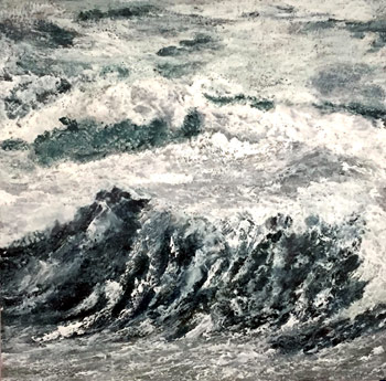 encaustic original artwork, "turmoil" wave by Pu Chun Lau