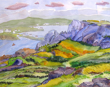 original watercolour painting, View of Brigus