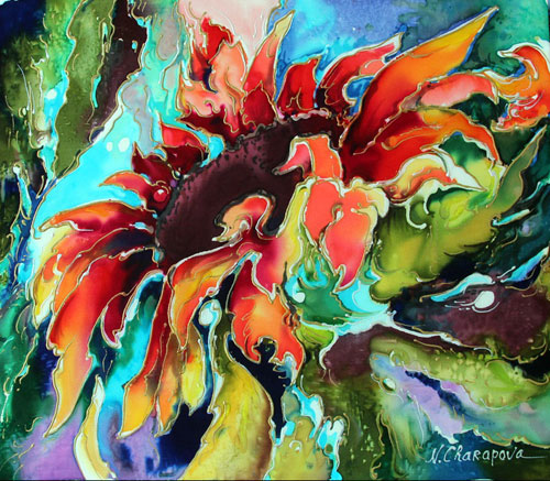 dye on silk painting by Natalia Charapova