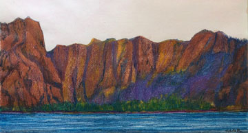 Original art by Sylvia Bendzsa -view of Gros Morne