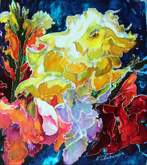 dye on silk painting by Natalia Charapova