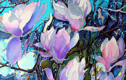 dye on silk painting by Natalia Charapova - magnolia