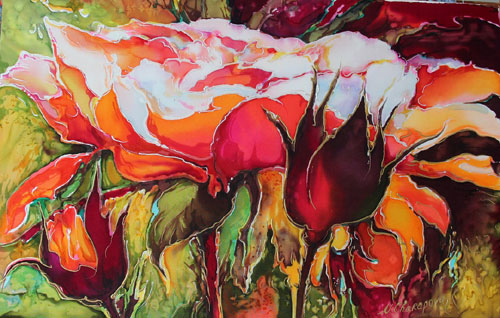 dye on silk painting by Natalia Charapova - rose