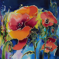 original art, dye on silk, Night in the Poppy Fields
